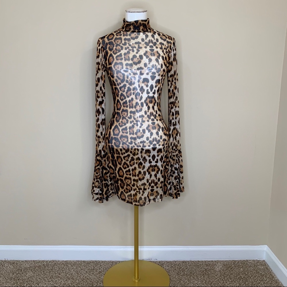 Leopard Mesh Mini Dress